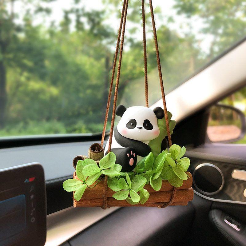 Cinnamon Fortune Bamboo Peace Panda Car Hanging Ornament 2025 New High-End Rearview Mirror Car Aromatherapy Diffuser Stone Bamboo Peace-Panda Pendant