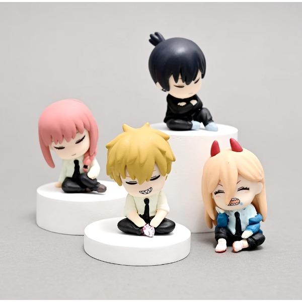 4pcs/set Cute Chainsaw Man Sleep Verion PVC Action Figures Toys About 4-5 CM