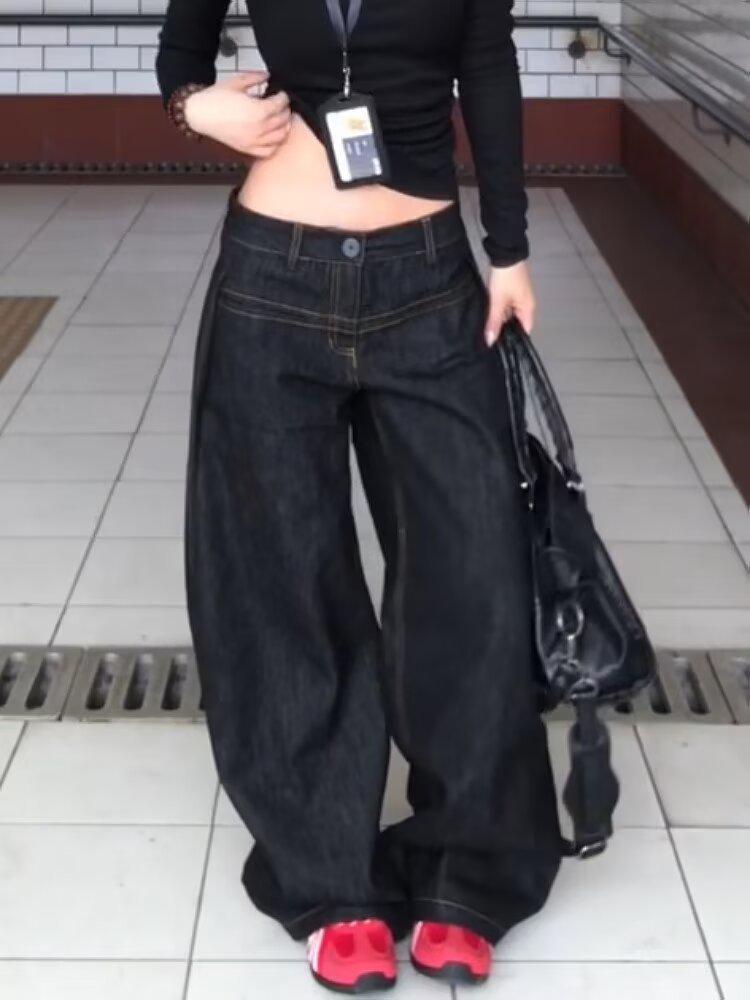 Unisex American Retro Curved Leg Deconstructed Jeans
