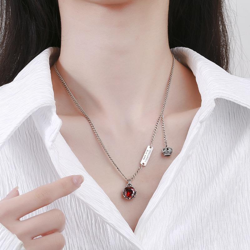 S925 Sterling Silver Crown Retro Necklace Women's Brand Letter Niche Design Premium Clavicle Chain