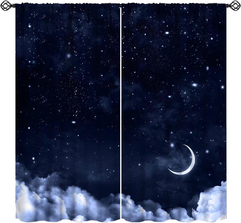 Outer Space Curtains Cartoon Astronaut Rocket Planets Stars Spaceman Universe Galaxy Print Window Kids Boys Made Of Polyester