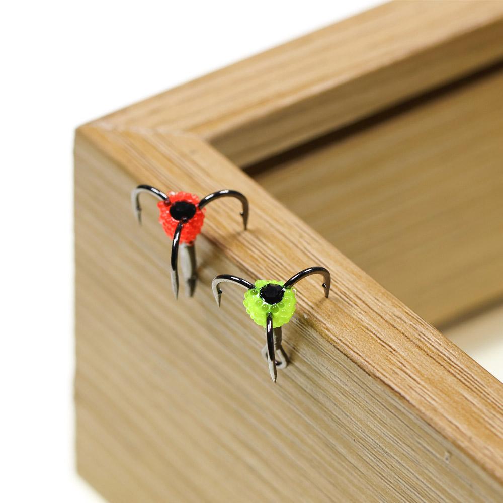 ICERIO 10PCS Lifelike Egg Bead Treble Hooks Glow Ice Fishing High Carbon Steel Sharp Barbed Fishing Hooks for Trout & Salmon