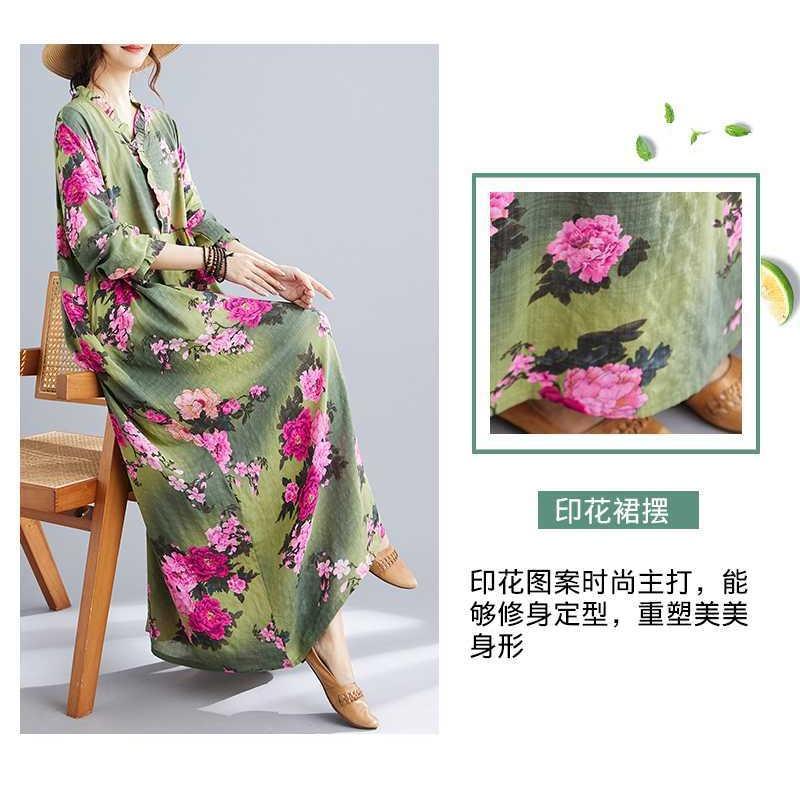 Bohemian Printed Loose Long Sleeve Hem Long Dresses