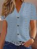 Summer New Women's Fashion Casual Solid Color Button V-Neck Short Sleeve T-Shirt