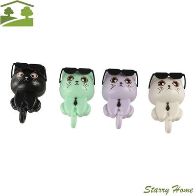 Funny Plastic Cartoon Cat Hooks Wall Hanging Decorative Key Hangers Waterproof Sticky Hooks Dormitory