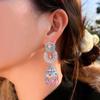 Needle Light Luxury Shining Full Diamond Heavy Industry Three-Dimensional Wind Chime Long Earrings Micro-Inlaid Colored Zirconium Bell Earrings