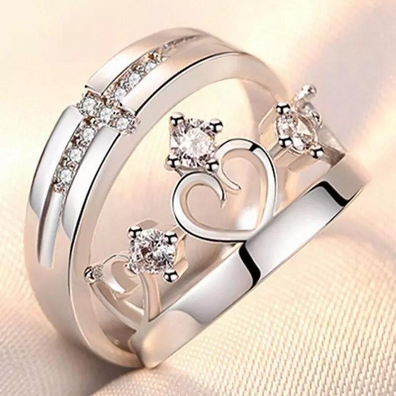Korean Style Zircon Couple Rings: Elegant, Versatile, Adjustable Crown Design for Men and Women