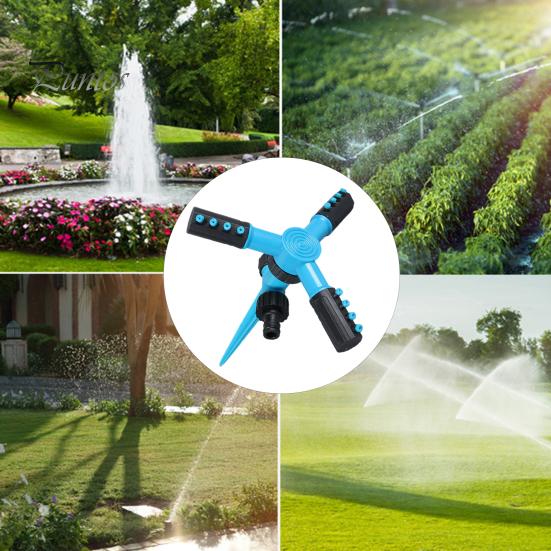 Lawn Sprinkler with Stake 3 Arm Design Large Area Coverage Adjustable 360-Degree Rotating Garden Yard Water Sprinkler
