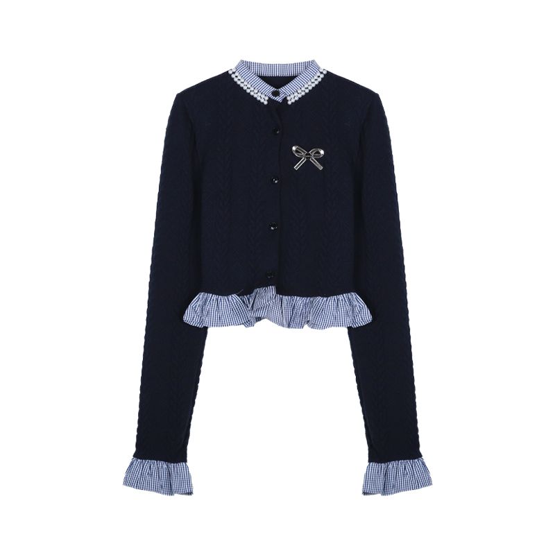 

Stitching School Style Sweater Knitwear High Waist Fake Two-Piece Fake Two-Piece Knitwear + brooch S