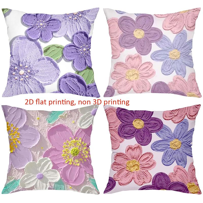 Floral Patterned 2D Printed Cushion Covers for Home Polyester Pillowcase, Sofa Decorative Cushion Cov Headboard Pillow