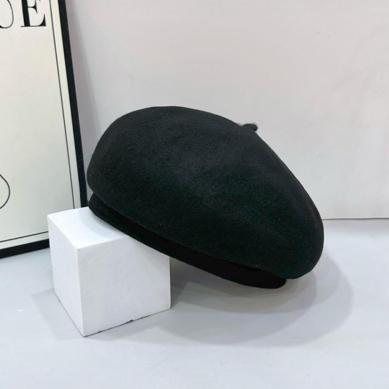 25 Early Autumn New High-quality Woolen Beret Women's Big Head Circumference Solid Color Face Small Painter Hat