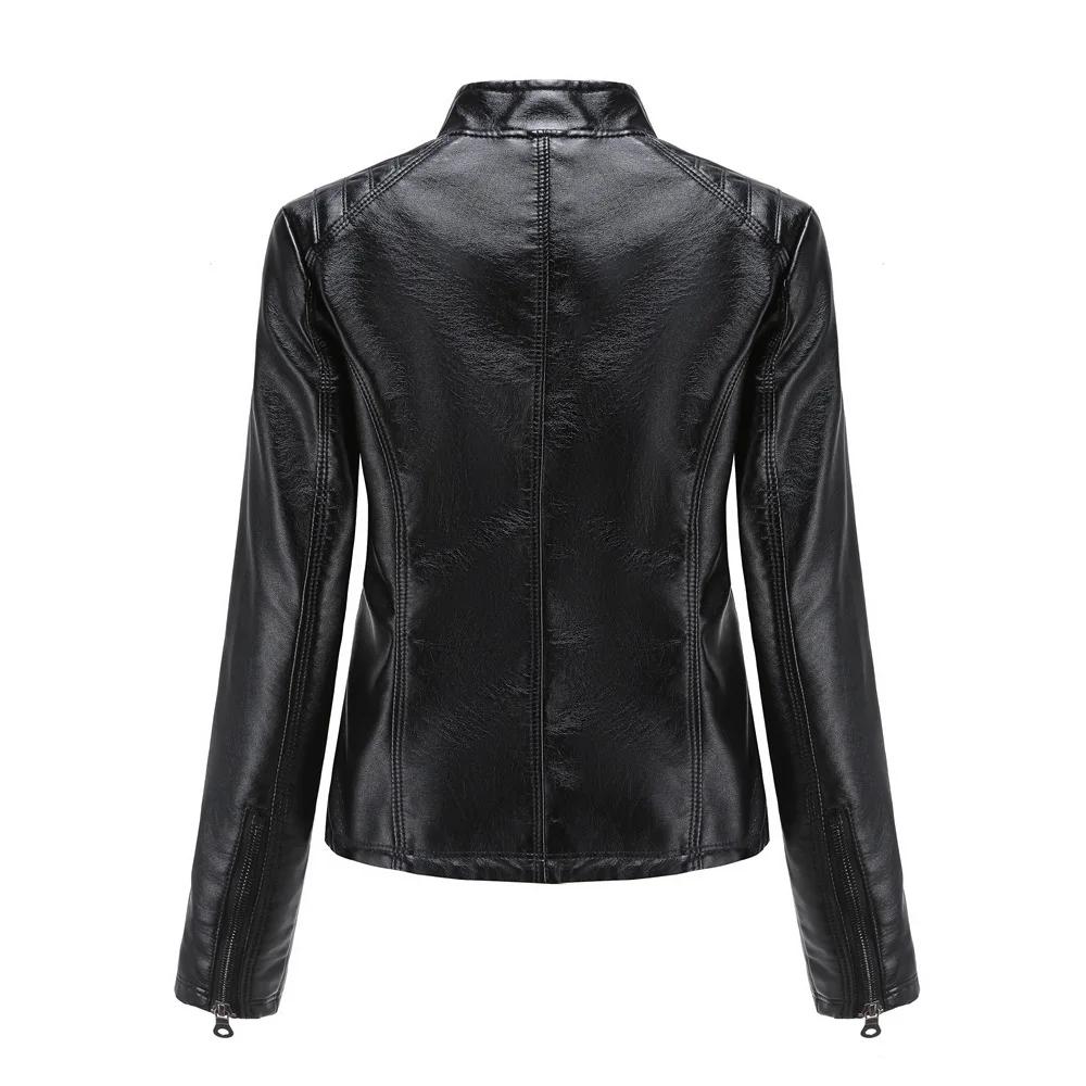 Women's Leather Coat Fashion Trend Simple Autumn Winter Stand Collar Zipper PU Leather Motorcycle Jacket for Women
