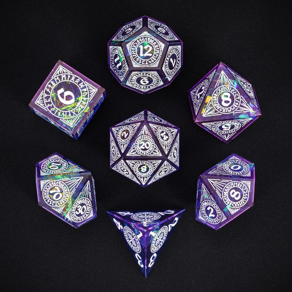 Cusdie Sharp Edges Dice DND Patterned D&D Dice Board Games 7 Handcrafted Polyhedral Dice Set for Role Playing Game Pathfinder