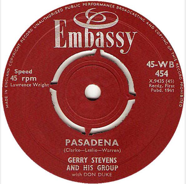 

7inch Record GERRY STEVENS HIS GROUP DON DUKE Pasadena Ive Told Every Little S 45WB454 Embassy 1961 UK Pop Used