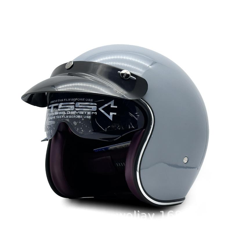 Export vintage 3/4 Motorcycle helmet with built-in visor in latte style DOT Authentication