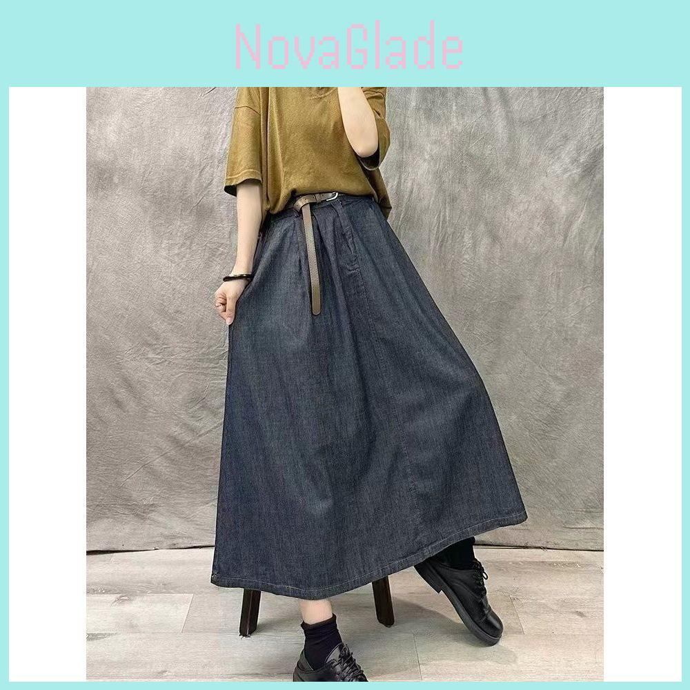 Cotton Blend High Waist Vintage Long Skirt For Women Spring Summer Casual Wear