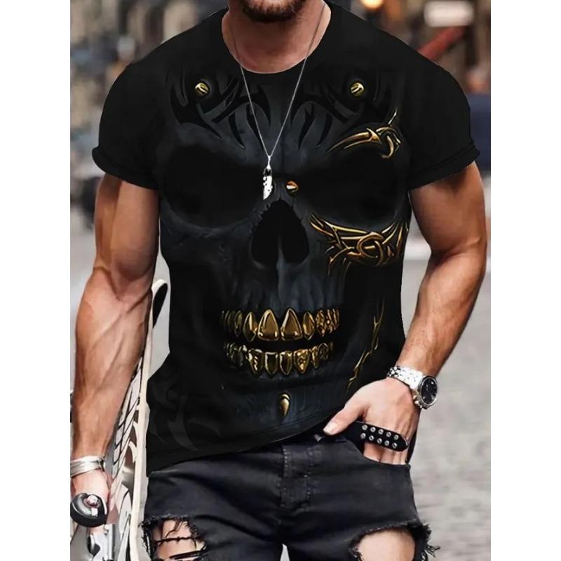 Men's 3D Printed T-Shirt Skull Pattern Print Short Sleeve O-Neck Pullover Casual Top Street Fashion T-shirt