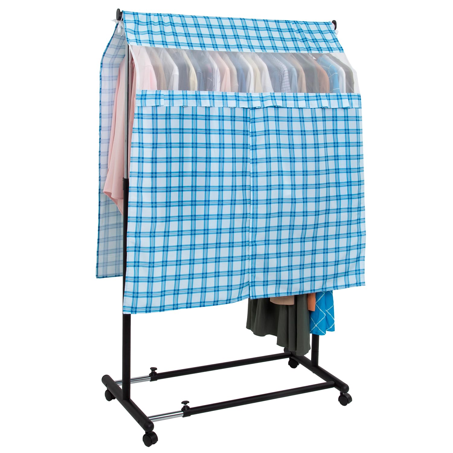 

Astro Hanger Rack Blue Check Clothes Garment Pipe Center Slit for Smooth Insertion and Mesh Window for Visibility of with Fixing Closet Cover,