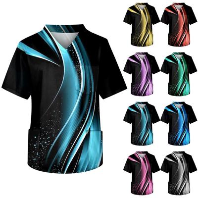 Men's Short Sleeve V Neck  Print Chest Pocket Carer Top