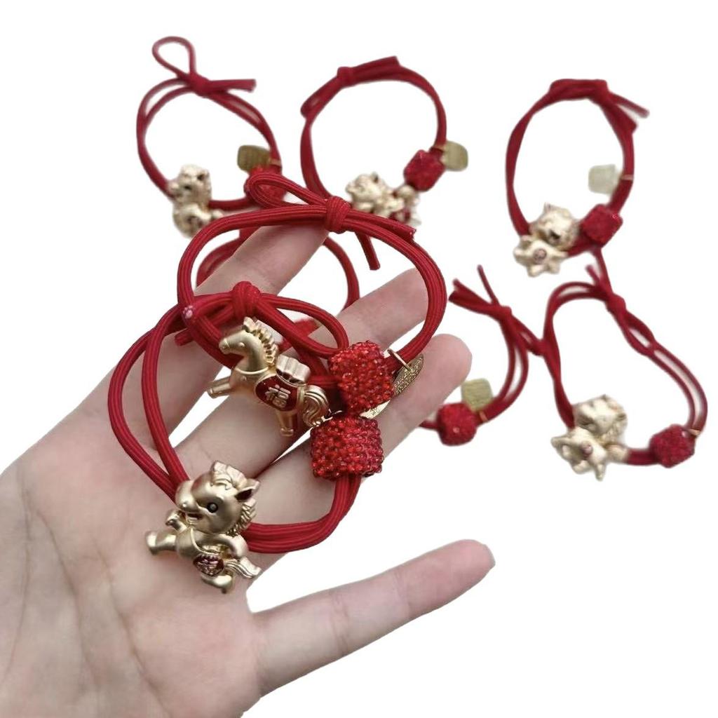 High Elasticity Year of the Horse Red Zodiac Hair Tie for Girls - Festive New Year Hair Accessory