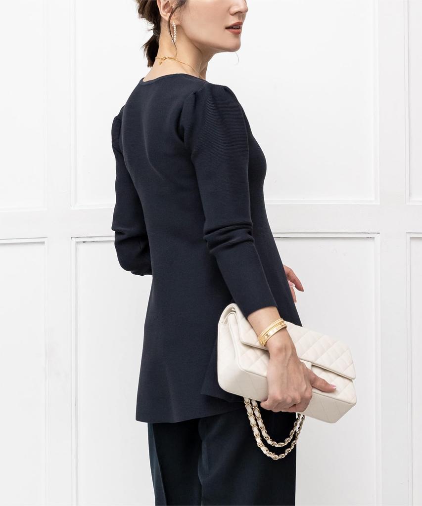 Yours BCXN1592 Puff Sleeve Peplum Knit Dark Size M Women's Top, Navy,