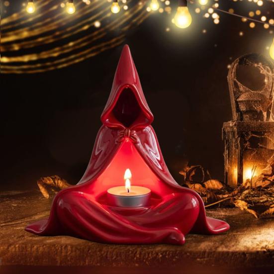 Mystic Wizard Candle Holder Halloween Hooded Cloak Tealight Holder Gothic Candlestick Ornament for Home Tabletop Decor