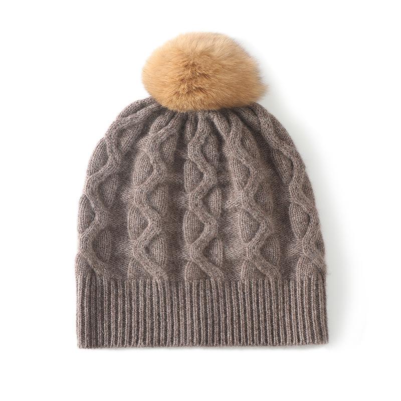Cashmere hat women's simple foreign style European and American warm ear protection knitted pile hairball hat winter