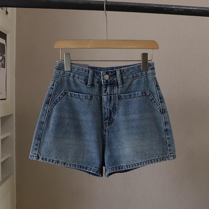 2026 Summer New Korean Style Vintage High-Waisted Slimming Women s Denim Shorts S темно-синий