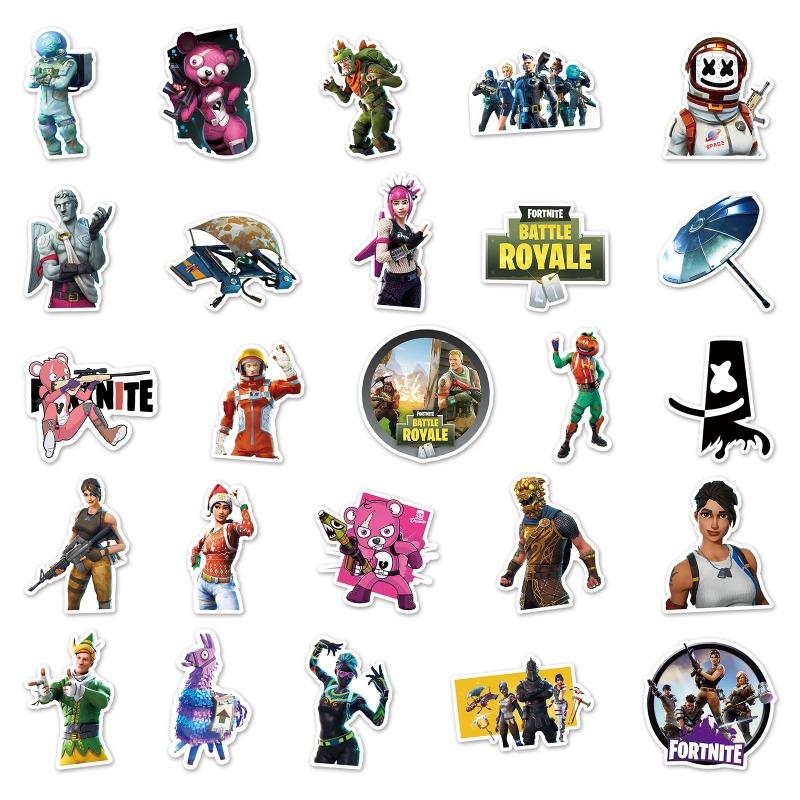 50pcs Fortnite Waterproof Sticker Graffiti Game Character Scooter Gaming Handbooks Computer Ornament Sticker Long Lasting
