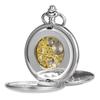 TREEWETO Mechanical Pocket Watch Antique Gold Skeleton Dial Roman Numerals Silver Double Hunter Chain Cover