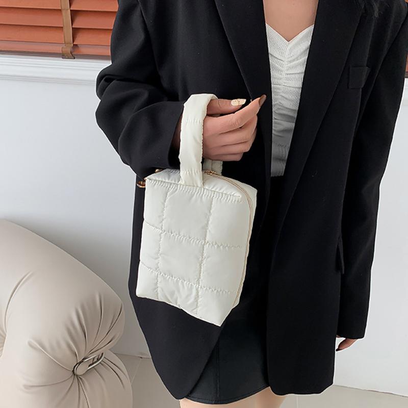 Simple Women Puffy Quilted Padded Makeup Storage Bag Space Cotton Clutches Zipper Solid Color Small Cosmetic Handbag MIT
