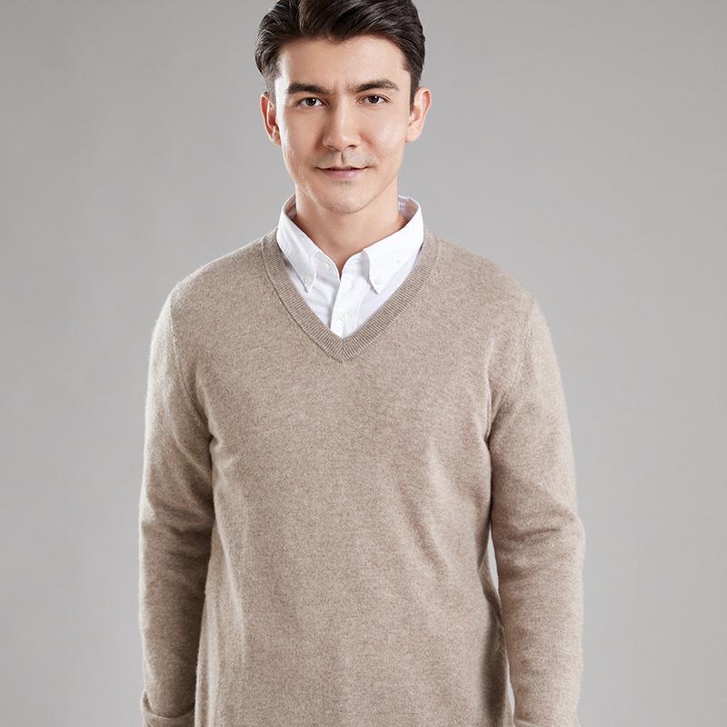 Men's 100% Pure Wool V-Neck Sweater, New Autumn/Winter Business Casual Soft Knit, Long-Sleeve Base Layer.