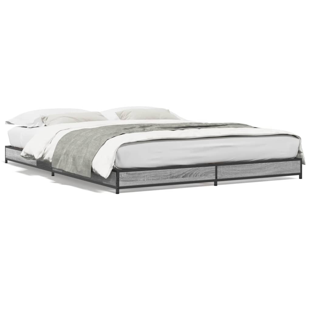 Bed Frame Gray Sonoma 120 x 200 cm Engineered Wood and Metal