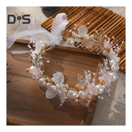 

Детская гирлянда-повязка на голову с лентой, искусственный цветок, декор из искусственного жемчуга, гирлянда принцессы для девочек, головной убор розовый