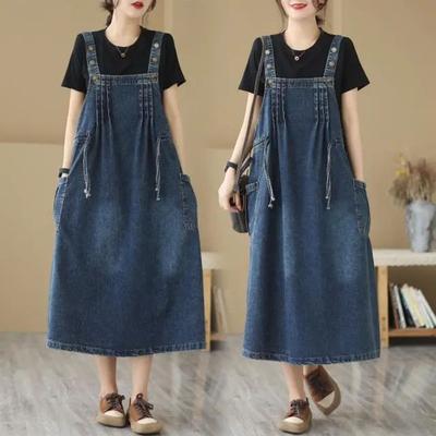 Oversized Women's Denim Skirt Spring Autumn Casual Suspenders Dress Cowboy Sleeveless Dress