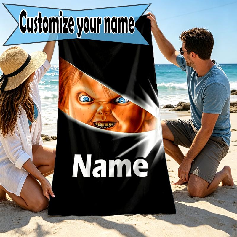 Custom Name Personalized horror movie Print Beach Towel, for Trip Camping Beach Party Home Decor, Birthday Gift for Family & Friends