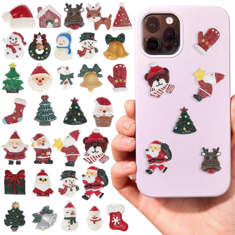 Resin Christmas Accessories Mixed Charms Ornaments Flatback Resin Christmas Design 3.00X2.00X0.30CM Non Toxic 50Pcs