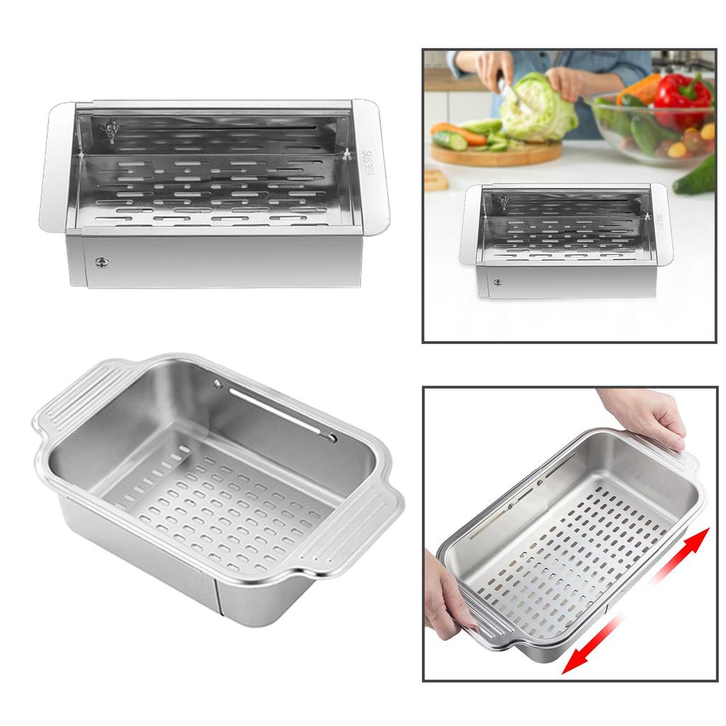Expandable Dish Drainer Strainer Fruit Drain Rack for Kitchen