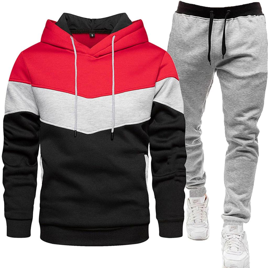 Men's Winter/Autumn Color Block Hoodie & Sweatpants Set