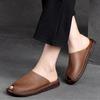 Johnature Pantofole piatte traspiranti con suola morbida Ciabatte aperte vintage in vera pelle Scarpe da donna versatili