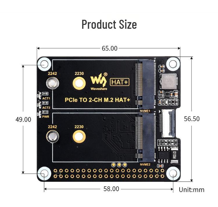 Raspberry Pi 5 PCIe Dual M.2 NVMe Adapter Board for Hard Drive Expansion