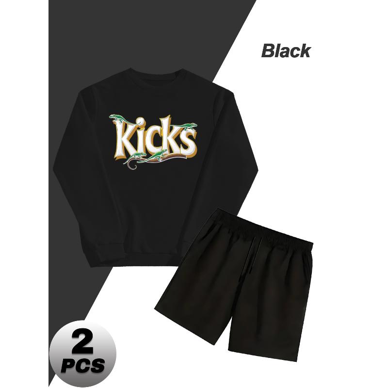 Men s 2 Piece Casual Tracksuit Crew Neck Long Sleeve Sweatshirt and Elastic Waist Shorts S