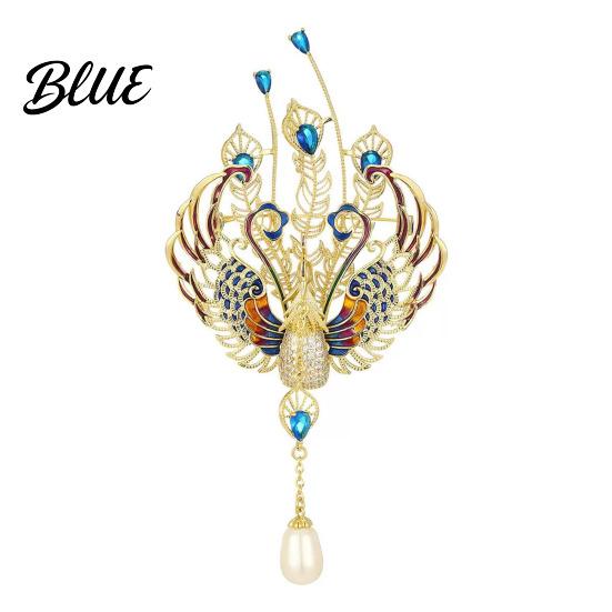 Decorative Brooch Women Sparkling Rhinestones Faux Pearl Phoenix Shape Lapel