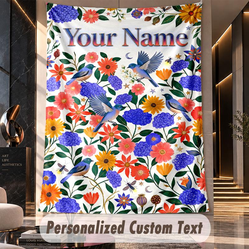 Floral Birds Artwork 1 Theme Wall Tapestry Customized With Name Text Personalized Hanging Tapestry For Bedroom Living Room Decor