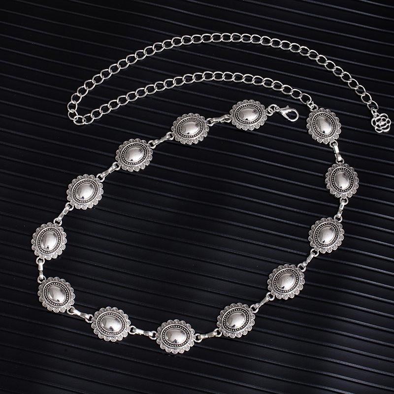 Adjustable Metal Disc Waist Chain Women'S Skirt Accessories Belt Versatile Sweater Chain Bohemian Skinny Waist Seal