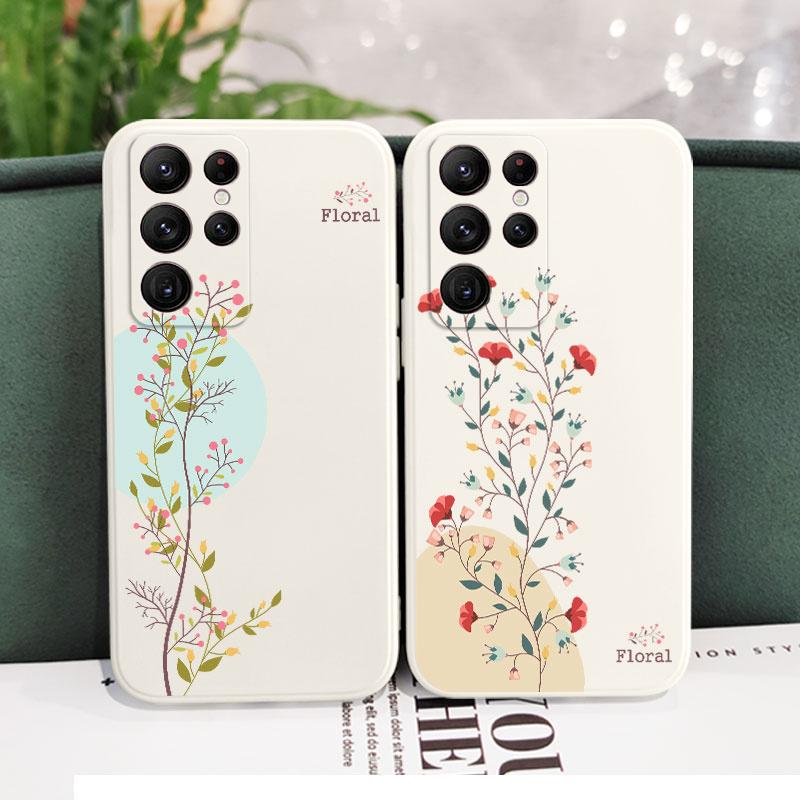 Twigs Flower Willow Phone Case For Samsung Galaxy S24 S23 S22 S21 S20 Ultra Plus FE S10 S9 S10E Note 20 ultra 10 9 Plus Cover