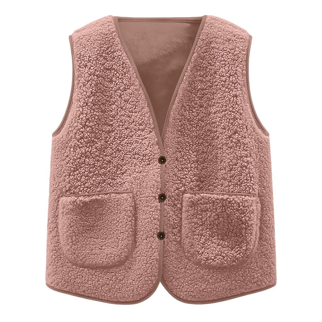 Girls' Fashionable Casual Solid Color  Plush Short Vest Jacket