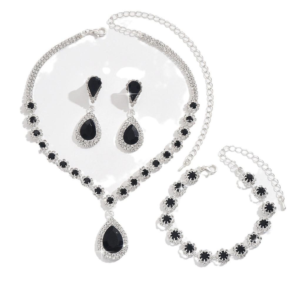 Large Waterdrop Crystal Necklace, Earrings and Bracelet Set - A Three-piece Jewelry Collection