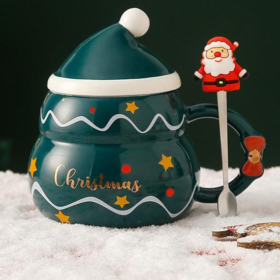 Weihnachts-Keramiktasse mit Deckel und Löffel 480ml Großes Fassungsvermögen Kaffee-Tee-Tasse