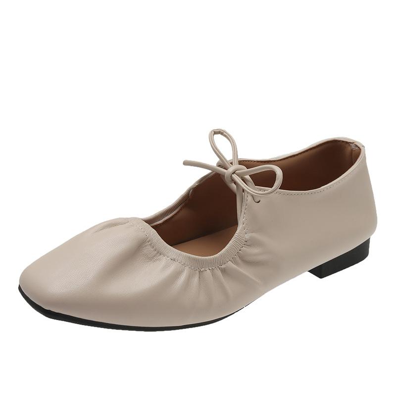 shoes women's new women's shoes spring and autumn square head shallow mouth flat bottom Doudou shoes women's lace-up Mary Jane shoes